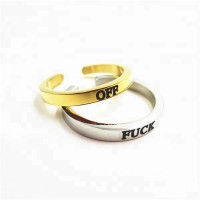 2018 Fashion Jewelry latest Delicate customized engraved phrase silver cuff ring simple open gold ring designs with black enamel