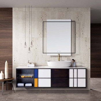 modern industrial style bathroom vanity cabinet sets with bathroom led mirror