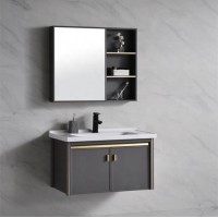 Elegant European Style Waterproof Aluminium Bathroom Cabinet with Washing Basin and Mirror Set,Wall Hung Type