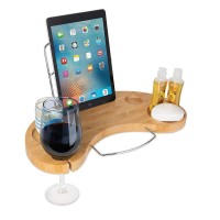 Bamboo Bathtub Caddy Tray  Expandable Organizer  Wine Glass Holder Smartphone Holder